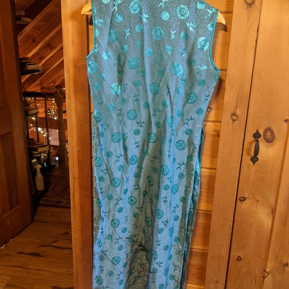Teal hand-painted Ao Dai Tunic, size 8 - Picture 6 of 6